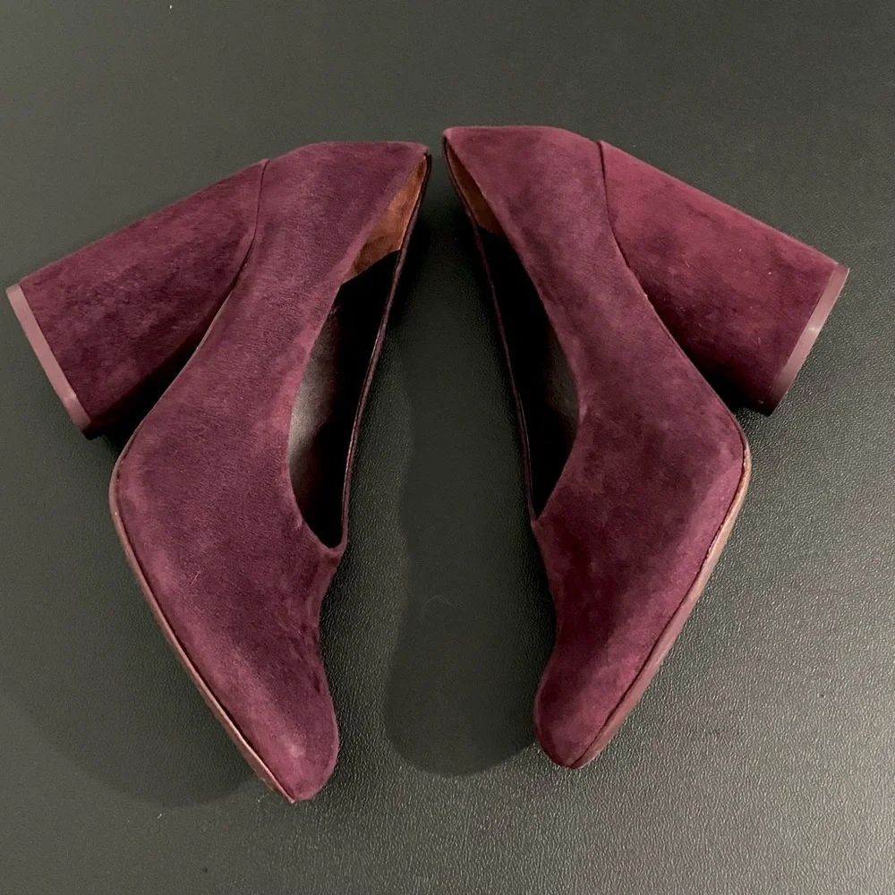 Tory Burch Leather Suede Chunky Block Heel Pumps Size 7.5 Burgandy